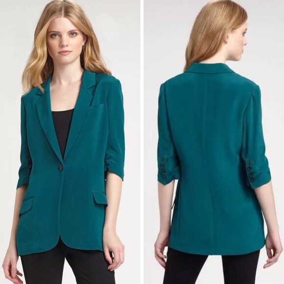Elizabeth and James Jackets & Blazers - ELIZABETH & JAMES Teal Green Silk Blazer Size 4